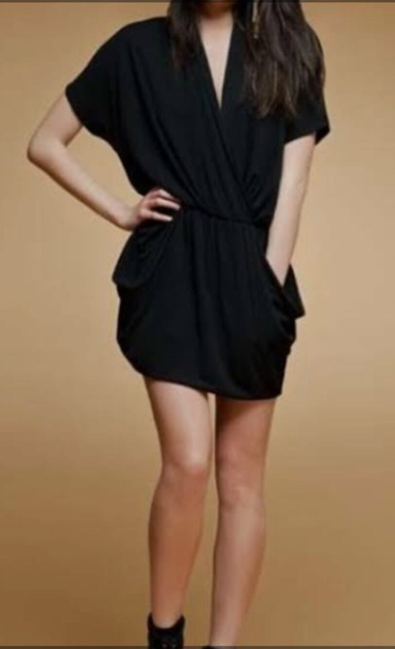 Zara Black Lagenlook Faux Wrap Tulip Skirt Mini Dress L Pockets Minimalist Chic